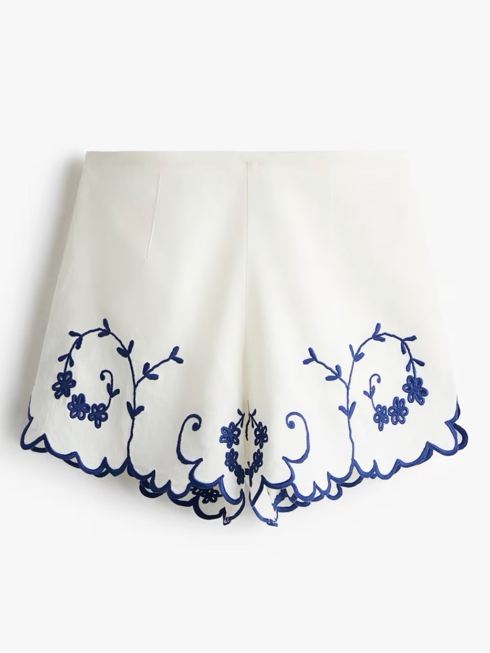 White Linen Blend Embroidered Scallop-Hem Women's Shorts XS NWT